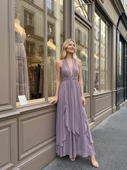 Women's Halter Maxi Dress | Plunge Neckline · Sasha Sydney