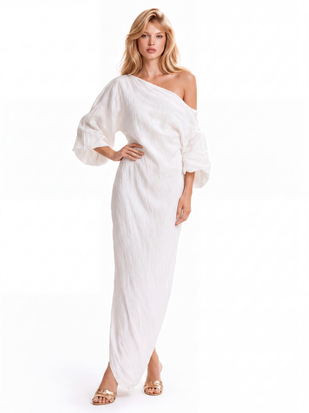 Women's One-Shoulder Maxi Dress | Puff Sleeves · Sasha Sydney