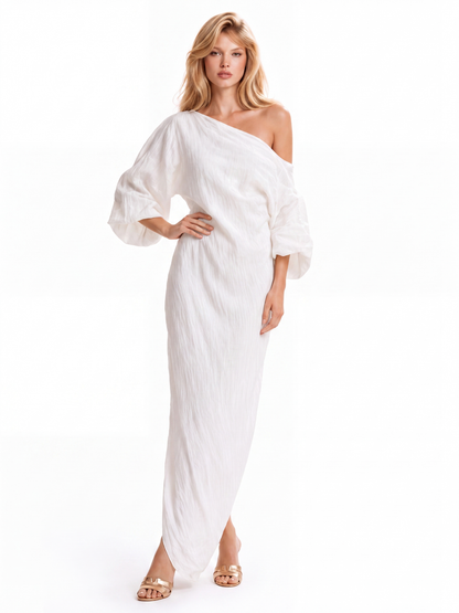 Women's One-Shoulder Maxi Dress | Puff Sleeves · Sasha Sydney