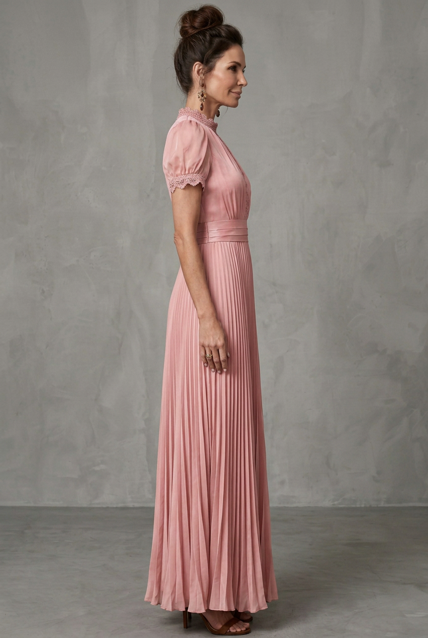 Women's Pleated Maxi Dress | Lace Trim · Sasha Sydney