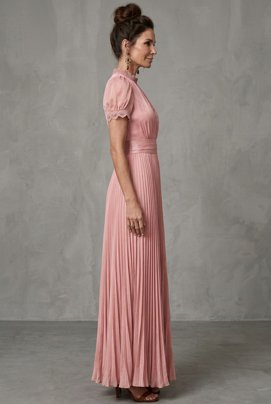 Women's Pleated Maxi Dress | Lace Trim · Sasha Sydney