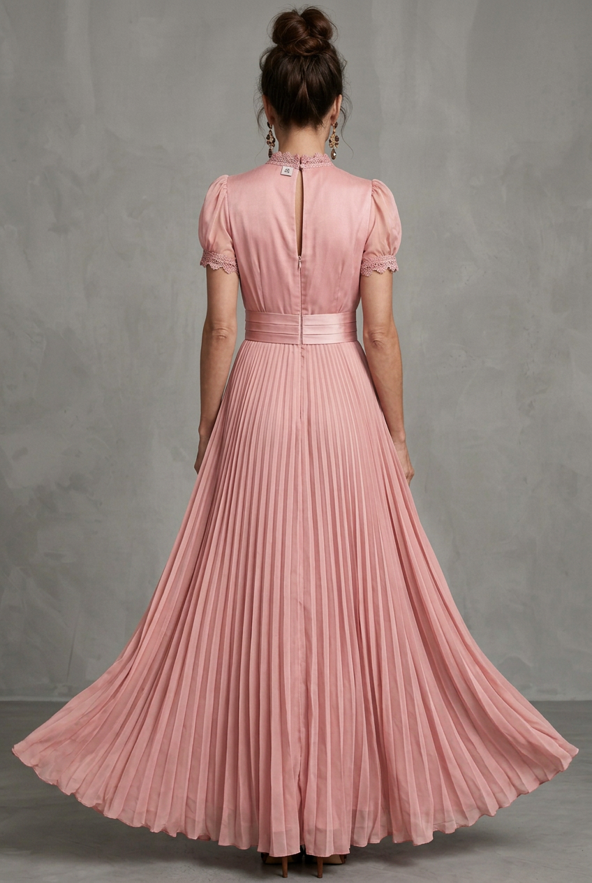 Women's Pleated Maxi Dress | Lace Trim · Sasha Sydney