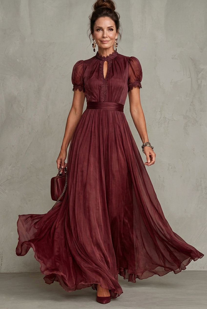 Women's Pleated Maxi Dress | Lace Trim · Sasha Sydney