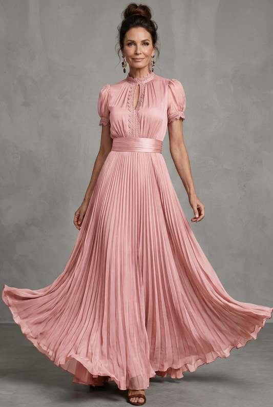 Women's Pleated Maxi Dress | Lace Trim · Sasha Sydney