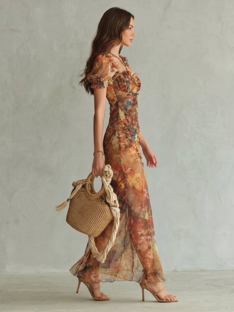 Women's Puff-Sleeve Midi Dress | Side Slit · Sasha Sydney