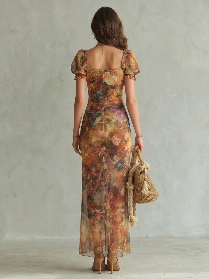 Women's Puff-Sleeve Midi Dress | Side Slit · Sasha Sydney