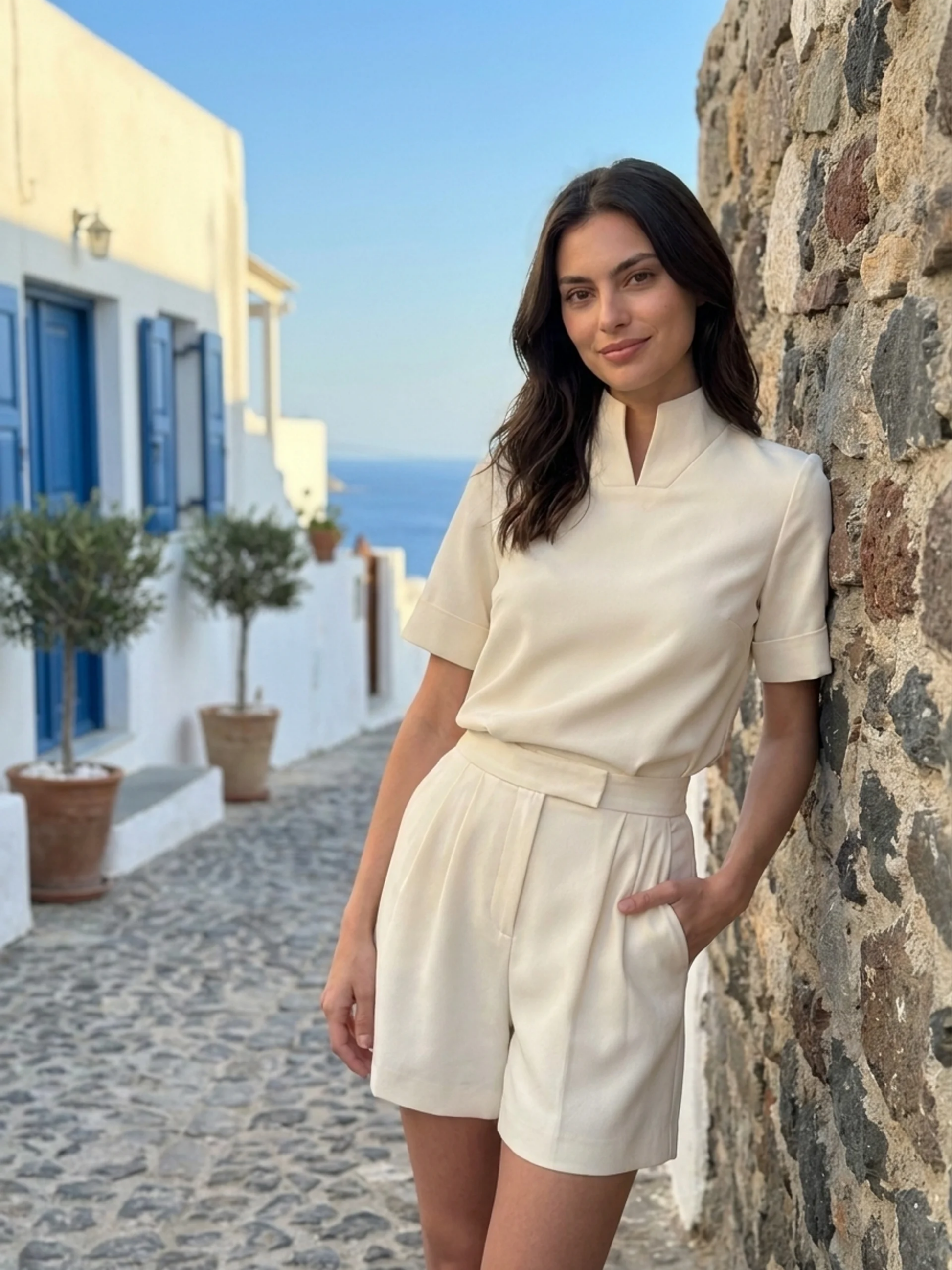 Women's Short-Sleeve Blouse | Stand Collar · Sasha Sydney