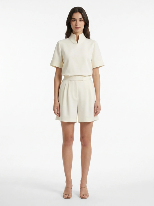 Women's Short-Sleeve Blouse | Stand Collar · Sasha Sydney