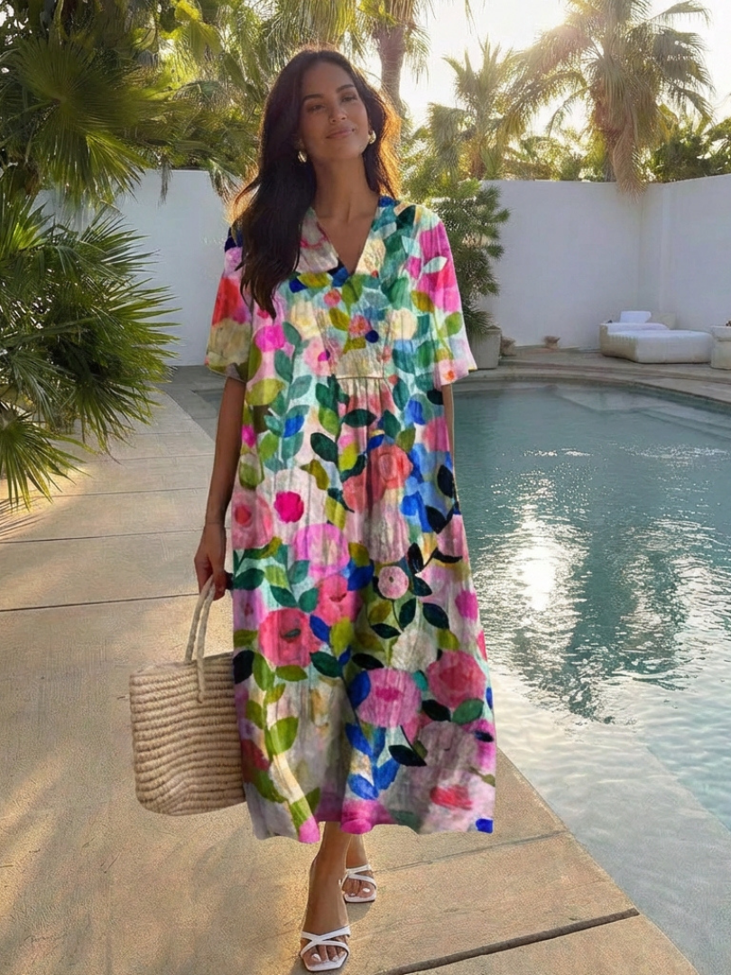 Women's Short-Sleeve Midi Dress | Floral Print · Sasha Sydney
