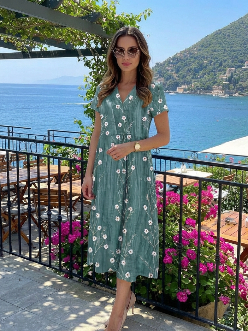 Women's Short-Sleeve Midi Dress | Floral Print · Sasha Sydney