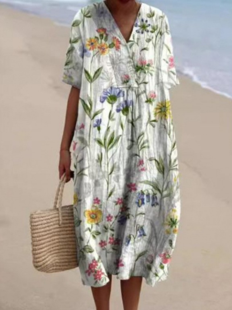 Women's Short-Sleeve Midi Dress | Floral Print · Sasha Sydney