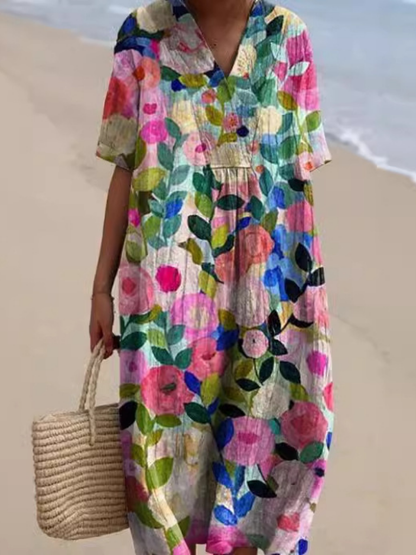Women's Short-Sleeve Midi Dress | Floral Print · Sasha Sydney