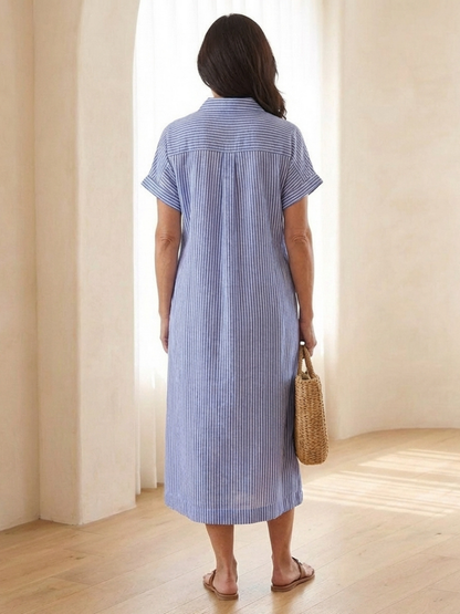 Women's Short-Sleeve Shirt Dress | Striped Midi · Sasha Sydney