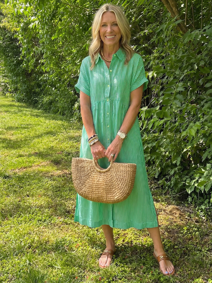 Women's Short-Sleeve Shirt Dress | Striped Midi · Sasha Sydney