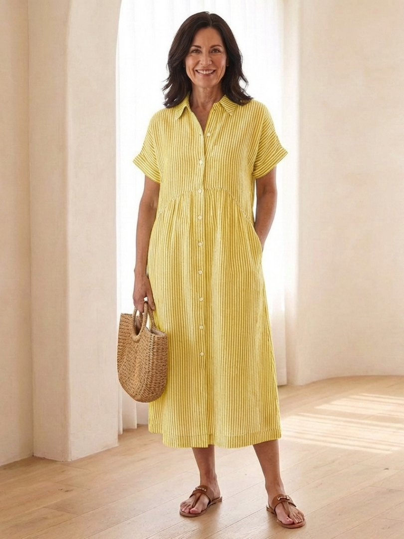 Women's Short-Sleeve Shirt Dress | Striped Midi · Sasha Sydney