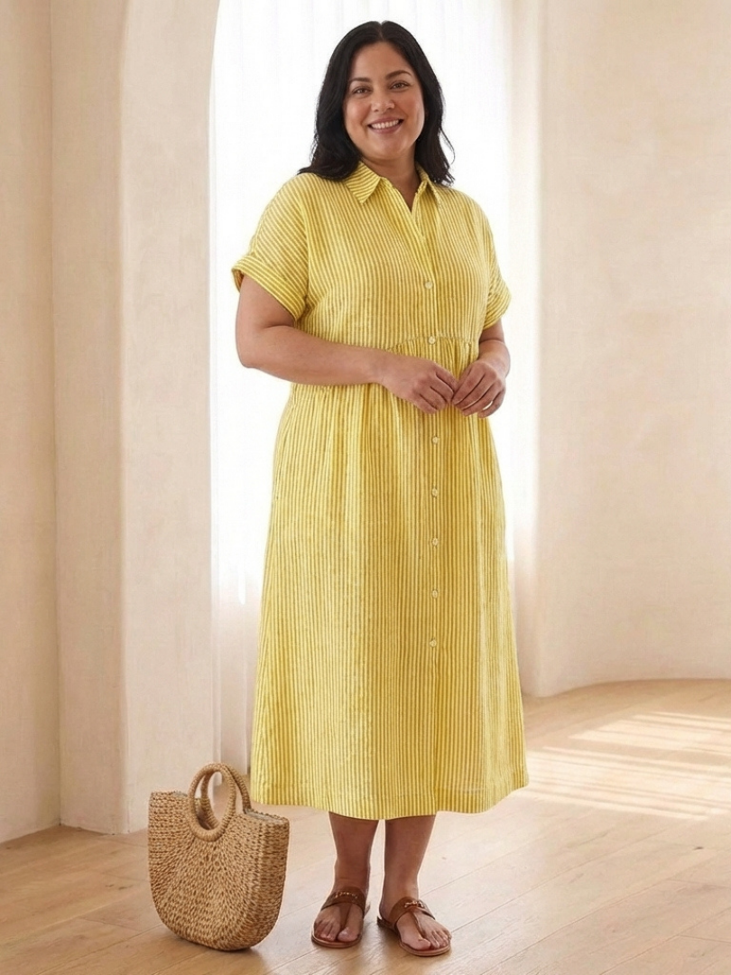 Women's Short-Sleeve Shirt Dress | Striped Midi · Sasha Sydney