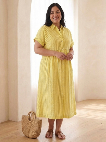 Women's Short-Sleeve Shirt Dress | Striped Midi · Sasha Sydney