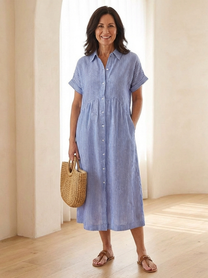 Women's Short-Sleeve Shirt Dress | Striped Midi · Sasha Sydney