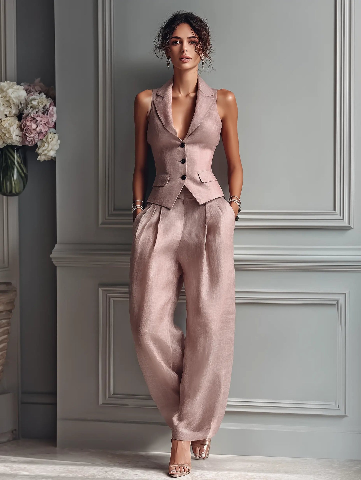 Women's Sleeveless Waistcoat Set | Wide-Leg Trousers · Sasha Sydney