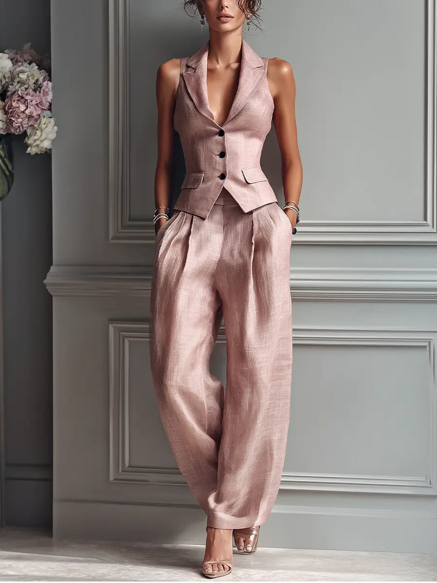 Women's Sleeveless Waistcoat Set | Wide-Leg Trousers · Sasha Sydney