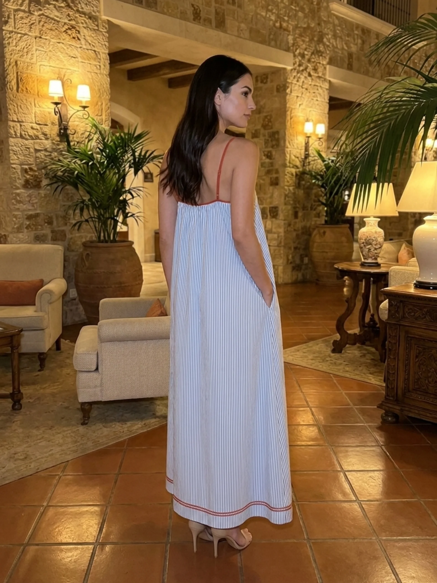 Women's Strappy Maxi Dress | Striped Print · Sasha Sydney