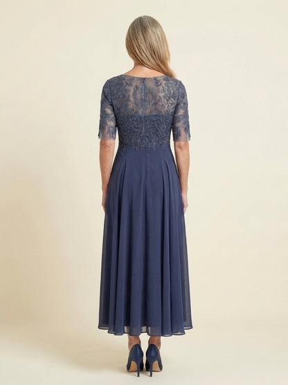 Women's Three-Quarter Sleeve Midi Dress | Lace Bodice · Sasha Sydney