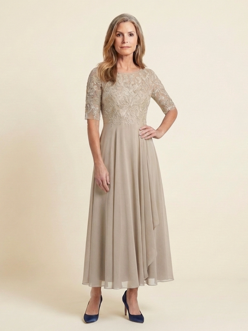 Women's Three-Quarter Sleeve Midi Dress | Lace Bodice · Sasha Sydney