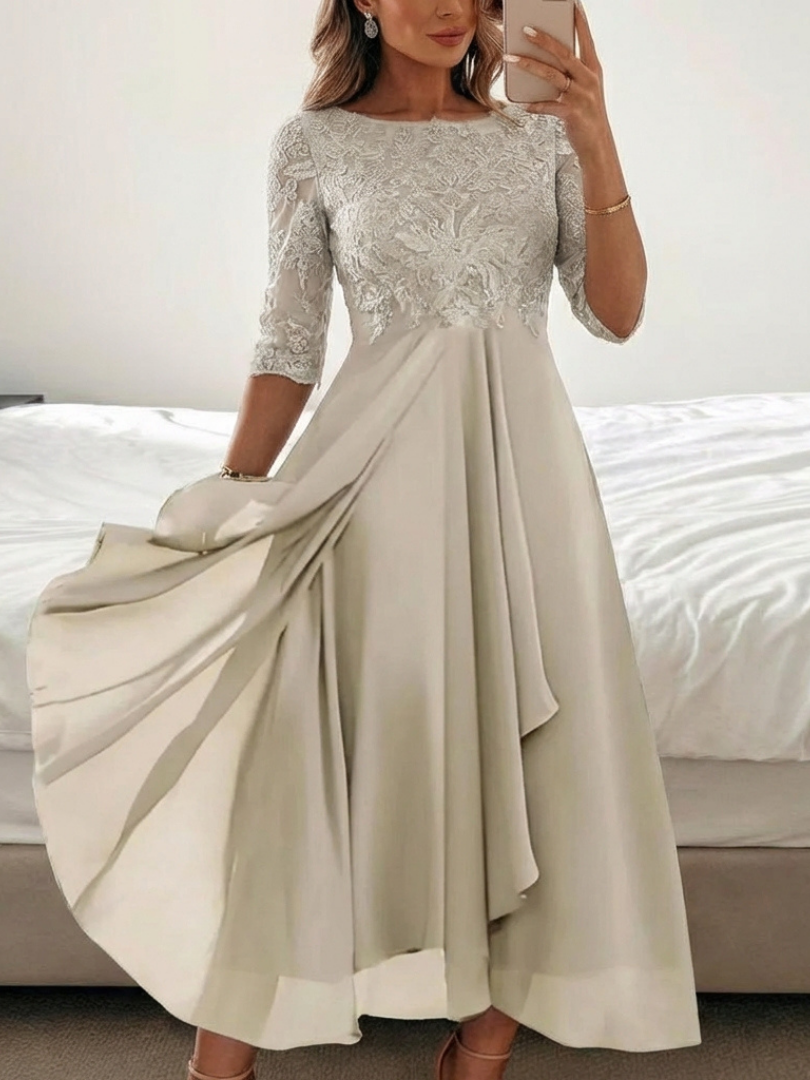 Women's Three-Quarter Sleeve Midi Dress | Lace Bodice · Sasha Sydney