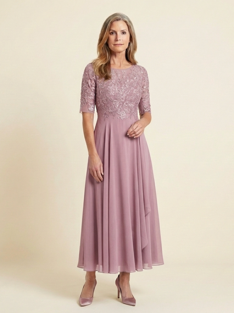 Women's Three-Quarter Sleeve Midi Dress | Lace Bodice · Sasha Sydney