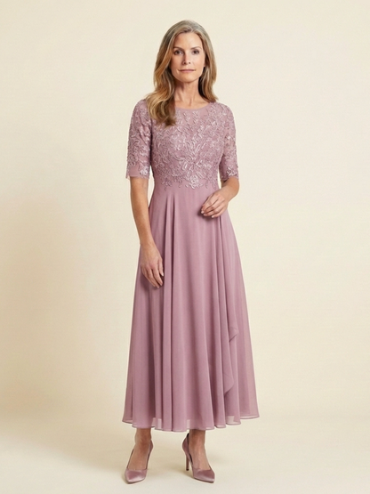 Women's Three-Quarter Sleeve Midi Dress | Lace Bodice · Sasha Sydney