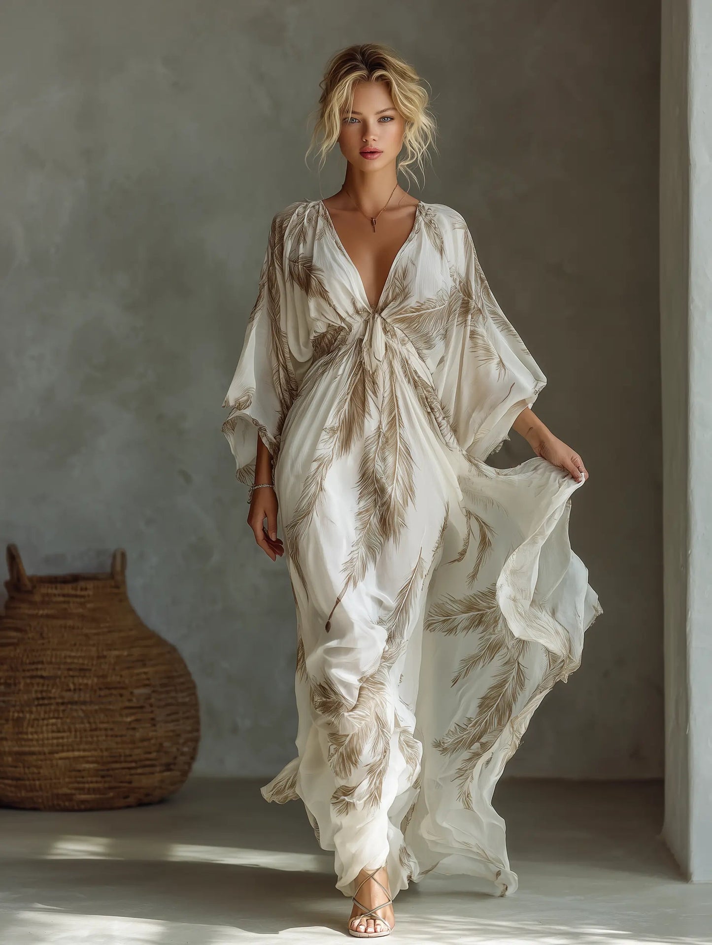 Women's V-Neck Maxi Dress | Palm Print · Sasha Sydney