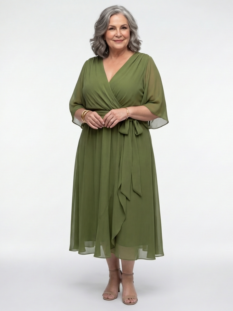 Women's V-Neck Midi Dress | Waist Tie · Sasha Sydney