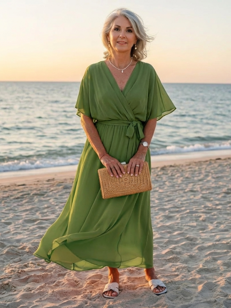 Women's V-Neck Midi Dress | Waist Tie · Sasha Sydney