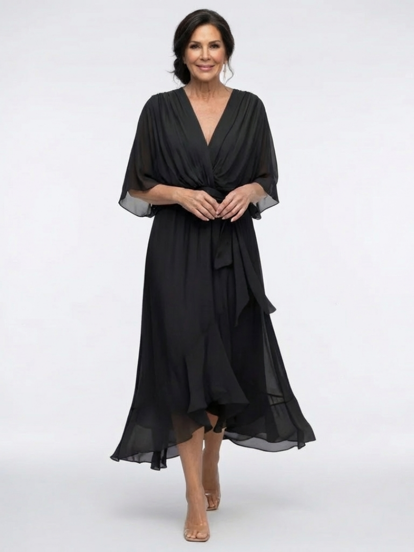 Women's V-Neck Midi Dress | Waist Tie · Sasha Sydney