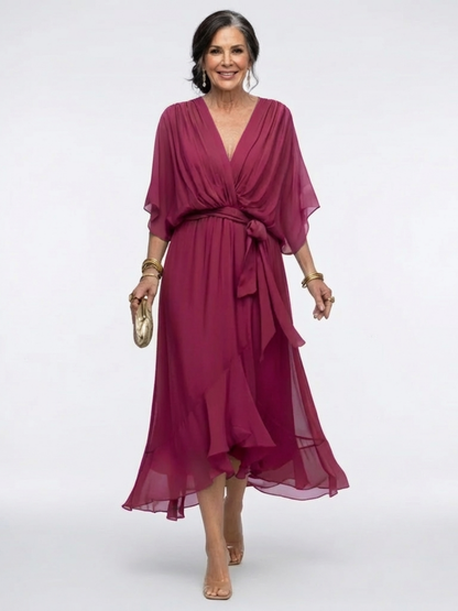 Women's V-Neck Midi Dress | Waist Tie · Sasha Sydney