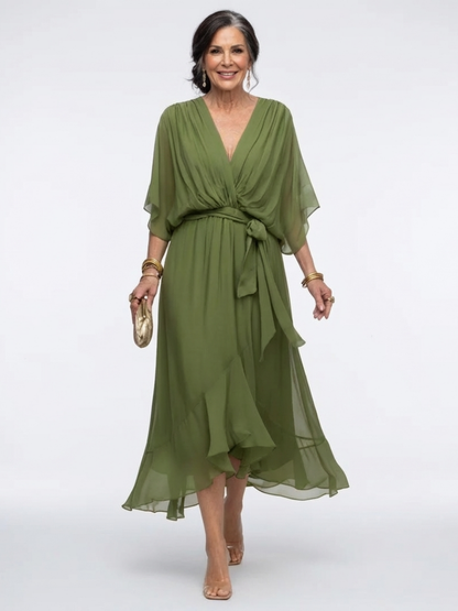 Women's V-Neck Midi Dress | Waist Tie · Sasha Sydney