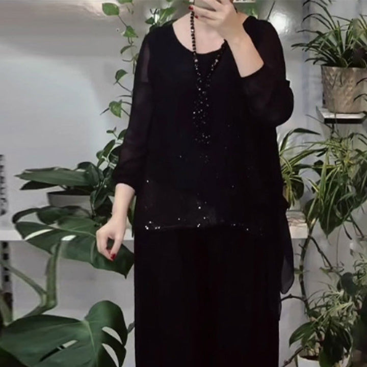 Tahlia | Women Sparkling Blouse & Wide-Leg Pants Set | Elegant Glam