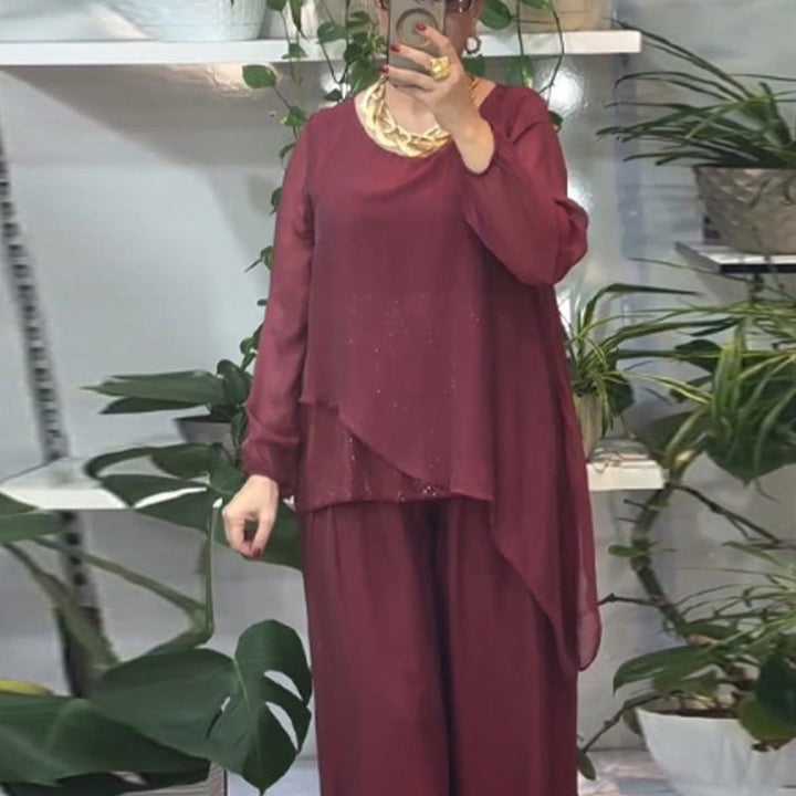 Tahlia | Women Sparkling Blouse & Wide-Leg Pants Set | Elegant Glam