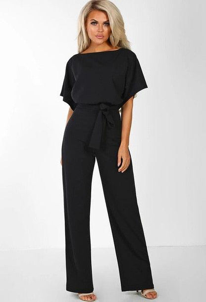 Women's Belted Jumpsuit | Short Sleeve Wide Leg Wedding Guest Outfit-Women Jumpsuit-Sasha Sydney