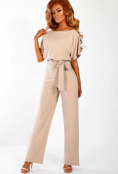 Women's Belted Jumpsuit | Short Sleeve Wide Leg Wedding Guest Outfit-Women Jumpsuit-Sasha Sydney