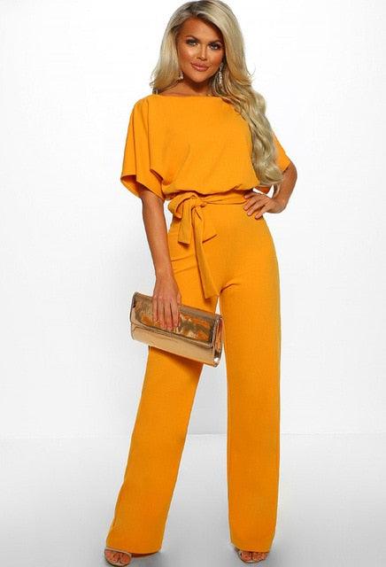 Women's Belted Jumpsuit | Short Sleeve Wide Leg Wedding Guest Outfit-Women Jumpsuit-Sasha Sydney