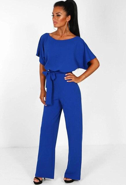 Women's Belted Jumpsuit | Short Sleeve Wide Leg Wedding Guest Outfit-Women Jumpsuit-Sasha Sydney