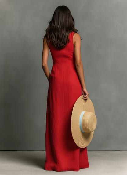 Linen-Blend Sleeveless Maxi Shirt Dress Women UK – Minimalist Collared Dress, Wedding Guest & Garden Party - Image 2