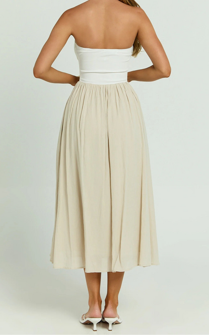 Women's Colour Block Midi Dress | Strapless Corset Panel Occasion Wear