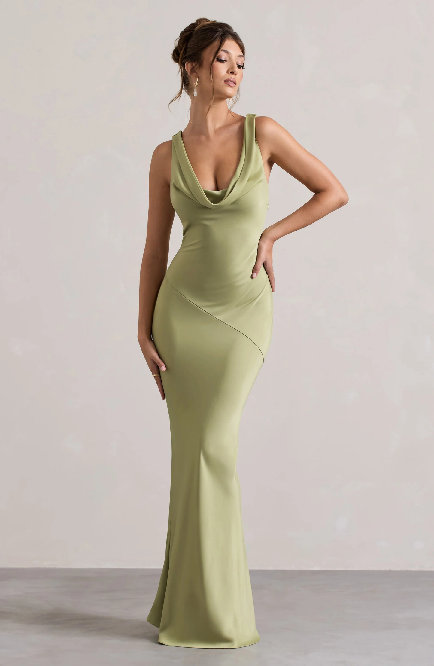 Satin Cowl Neck Maxi Dress for Evening Events and Formal Occasions - Image 2