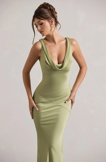 Satin Cowl Neck Maxi Dress for Evening Events and Formal Occasions - Image 8