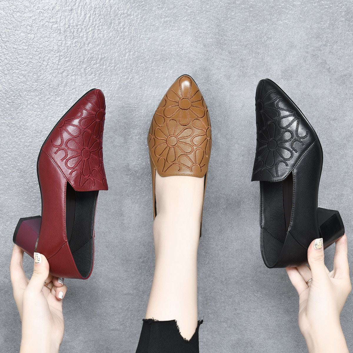Broderyn | Elegant Floral Embossed Pumps - Image 2