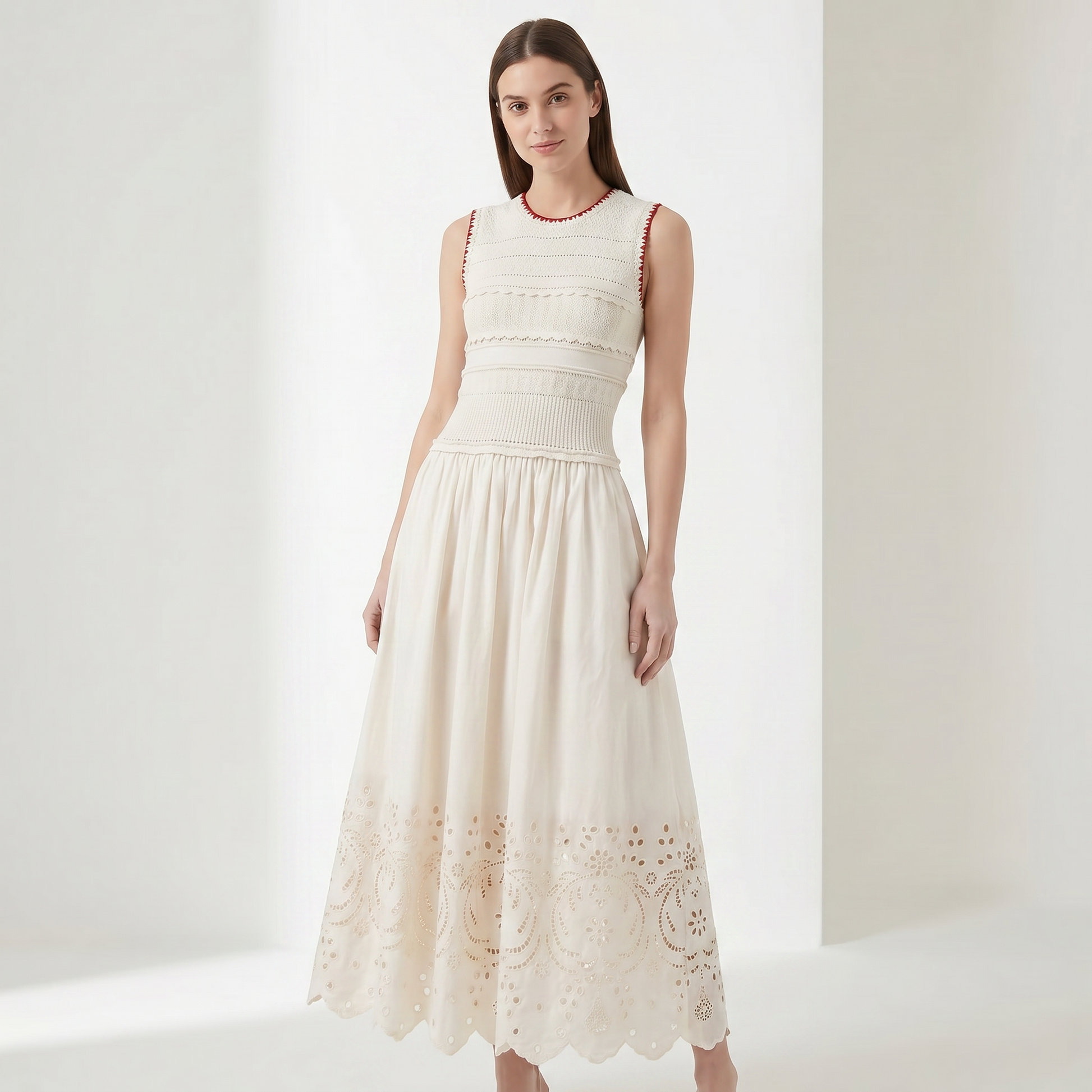 Embroidered Maxi Dress in Lightweight Fabric for Summer Events and Casual Wear