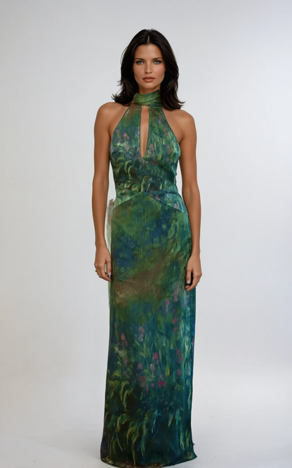 Floral Print Maxi Dress in Soft Fabric - Monet-Inspired Design for Summer Parties and Special Occasions