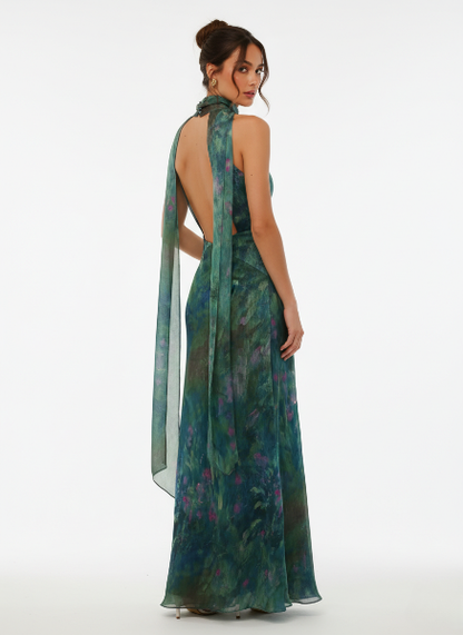 Floral Print Maxi Dress in Soft Fabric - Monet-Inspired Design for Summer Parties and Special Occasions - Image 2